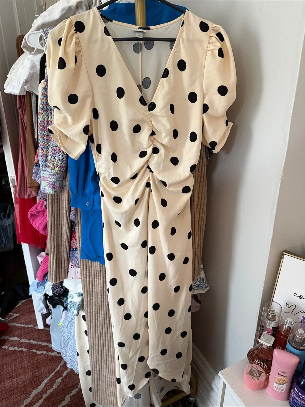 a new day Cream and Black Polka Dot Ruched Maxi Dress - Picture 1 of 4